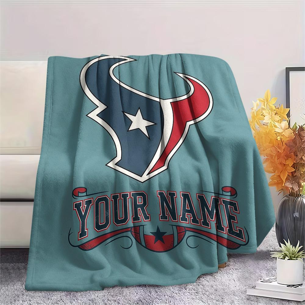 Custom Name Houston Texans Flannel Blanket, High quality Comfortable for All Seasons, Home Decor, Warmth and Comfort