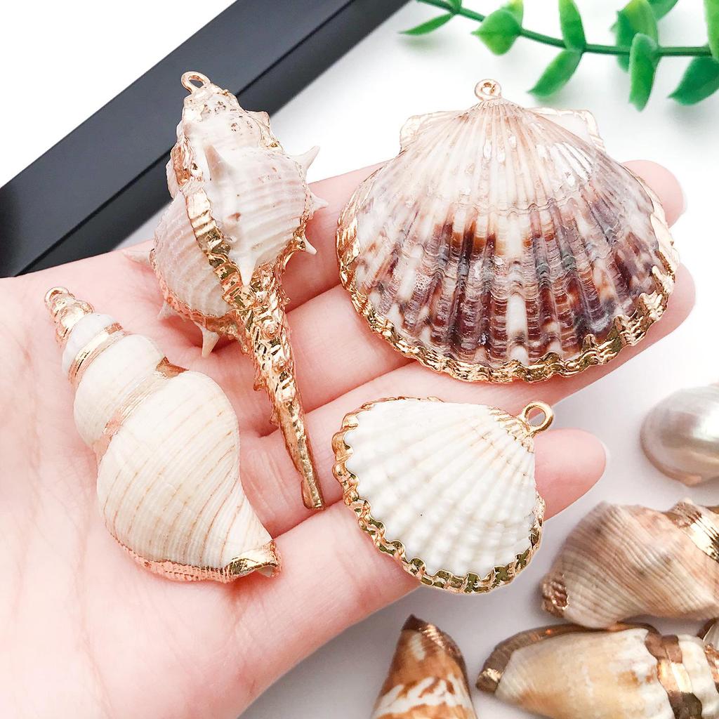Gold-Plated Natural Shell Conch Pendant for DIY Necklace, Earrings, Wind Chime, or Hanging Ornament.