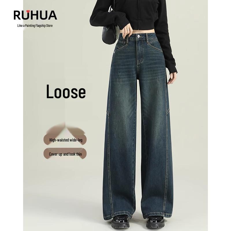 

Women s 2025 Retro High-Waisted Wide-Leg Jeans - Slimming Petite, Loose Straight-Leg Design for Spring & Autumn. 31 for 136-145 lbs