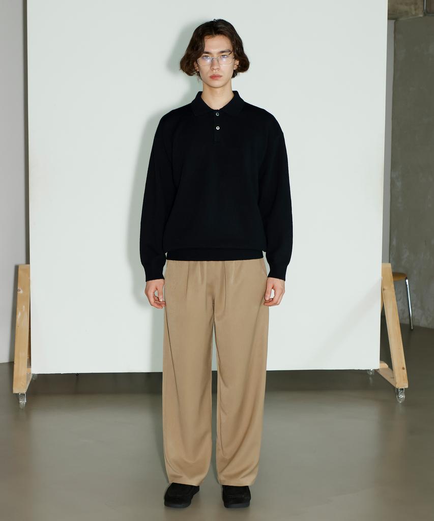 SIGNATURE Soft Semi-Overfit Collared Knit [Black]