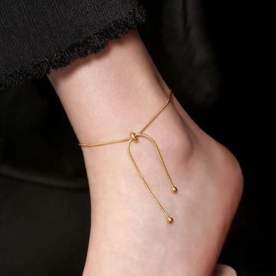 316L Stainless Steel Adjustable Chain Anklet for Women Retro Fashion Simple Thin Chain Anklet for Women's Feet Beach Zircon Gif
