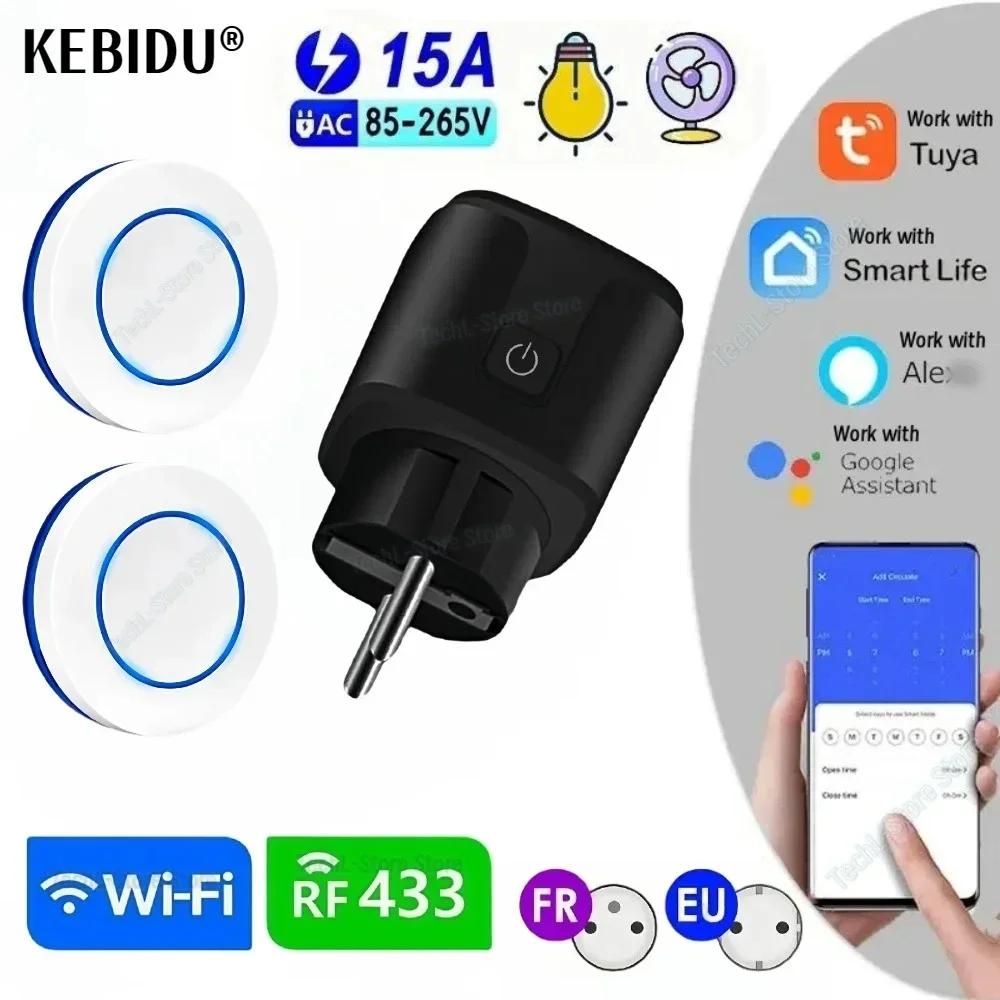 433MHZ RF WIFI Remote Control Switch Wireless Electrical Sockets AC 220V 15A Single Plug and Transmitter for Home Appliance Led