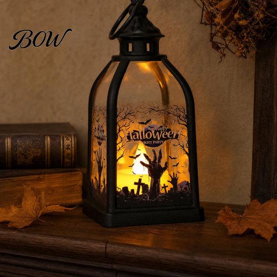 Halloween Party Decorations Candle Lantern, Decorative Spooky Witch Skeleton Pumpkin Tabletop Accessory Light for Haunted House, Front Porch,