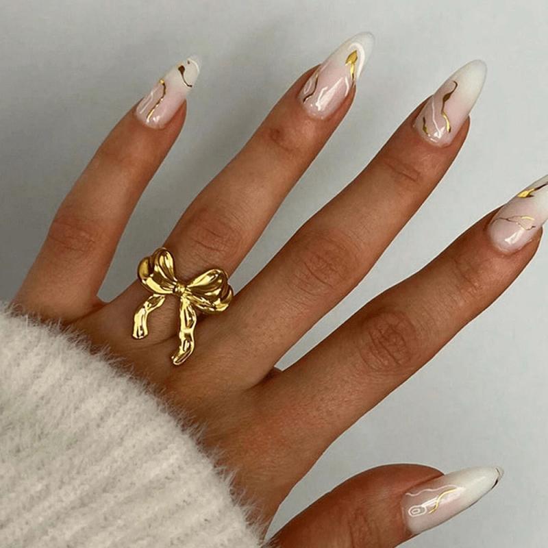 Vintage Stainless Steel Bow Ring Light Luxury Elegant Opening Finger Jewelry Ring For Women Wedding Gift