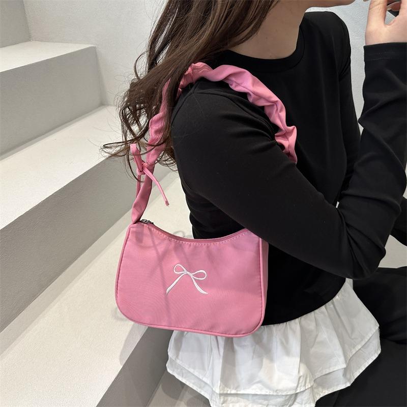 Summer new fashion pleated hand bag casual popular embroidery bow shoulder armpit bag women