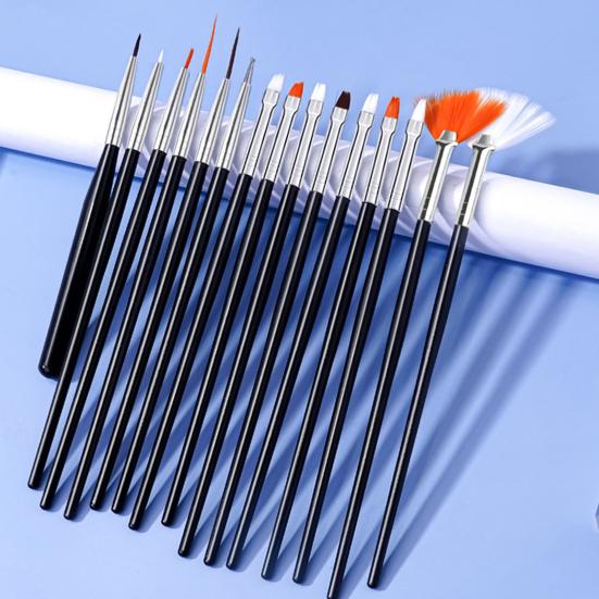 Yousheng 15Pcs Nail Art Brush Kit Soft Bristles Fine Nib Non-shedding DIY Gradient Blooming Effect Nail UV Gel Liner Brush Drawing Pen Nail Salon