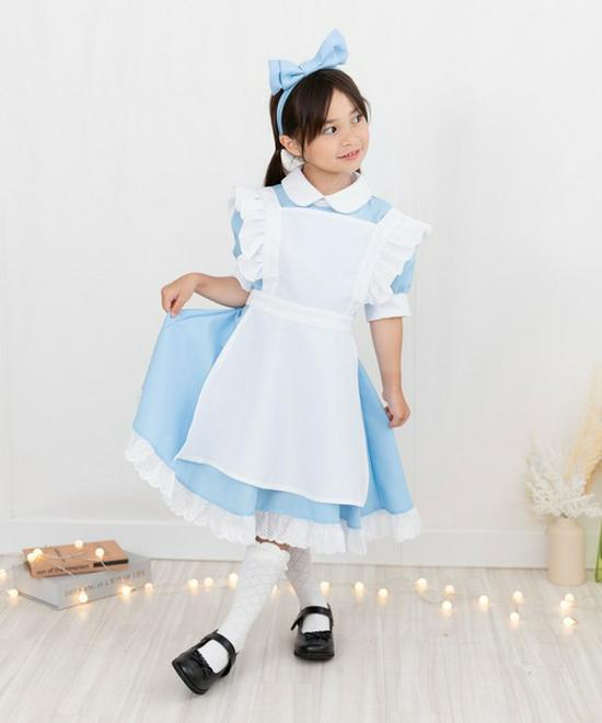 Alice In Wonderland Blue & White Maid Costume with Headband - Girls' Birthday Princess Dress