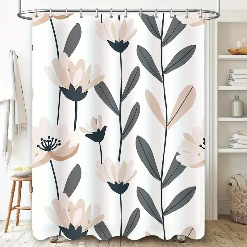 Bathroom Decor Shower Curtain Waterproof Fabric Printed Flowers Modern Simple Design
