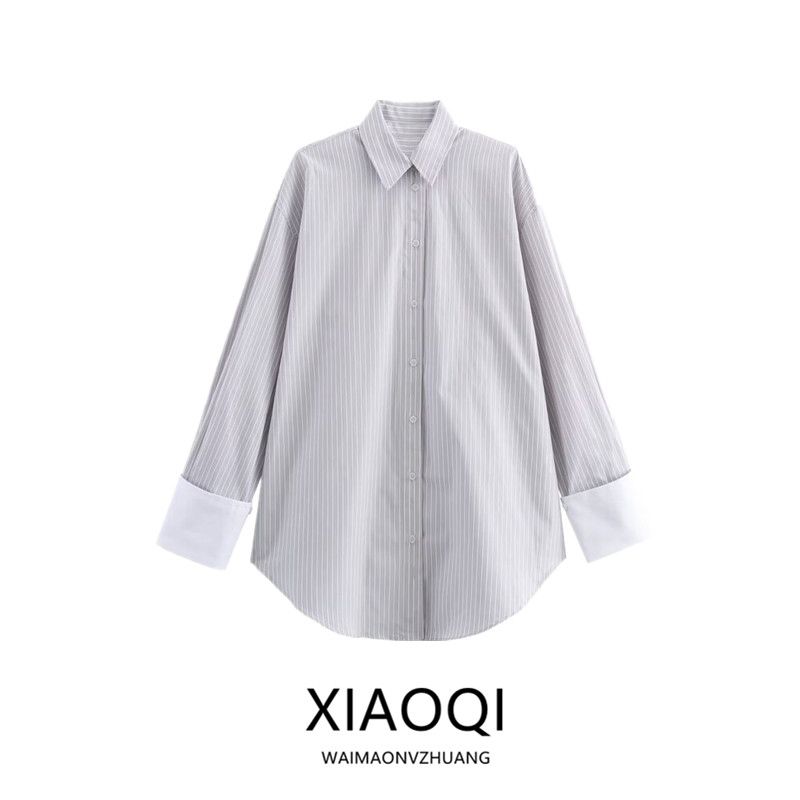 Fashion Style 2024 Autumn New Women's Clothing All-Matching Striped Loose Poplin Long Sleeves Lapel Shirt 8473418