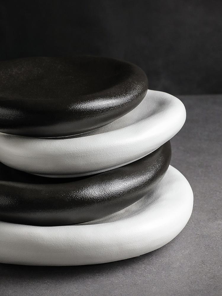 Creative Ceramic Steak Plate for Western Food Black and White Frosted Dinner Plate Home Breakfast Salad Dessert Dishes Tableware