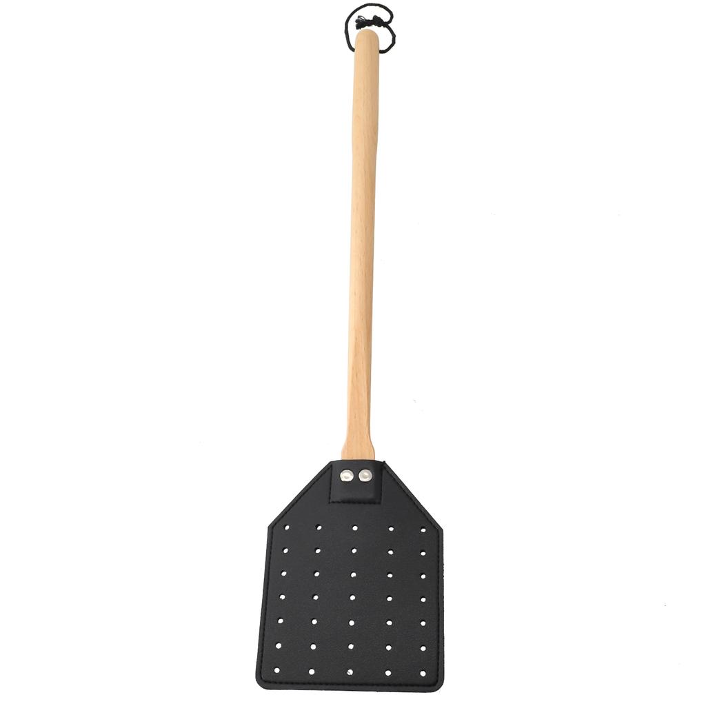 Double-sided Leather Fly Swatter Brown Leather With Beech Wood Long Handle Fly Killer Mosquito Swatter For Home Garden