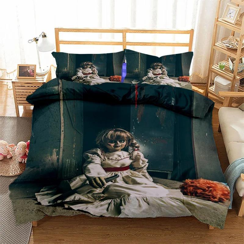 3D-trykk Skrekkfilm Annabelle Sengetøy Sett Dobbel Twin King Dynetrekk Dynevar Putevar Gutter Jenter Voksne Soverom