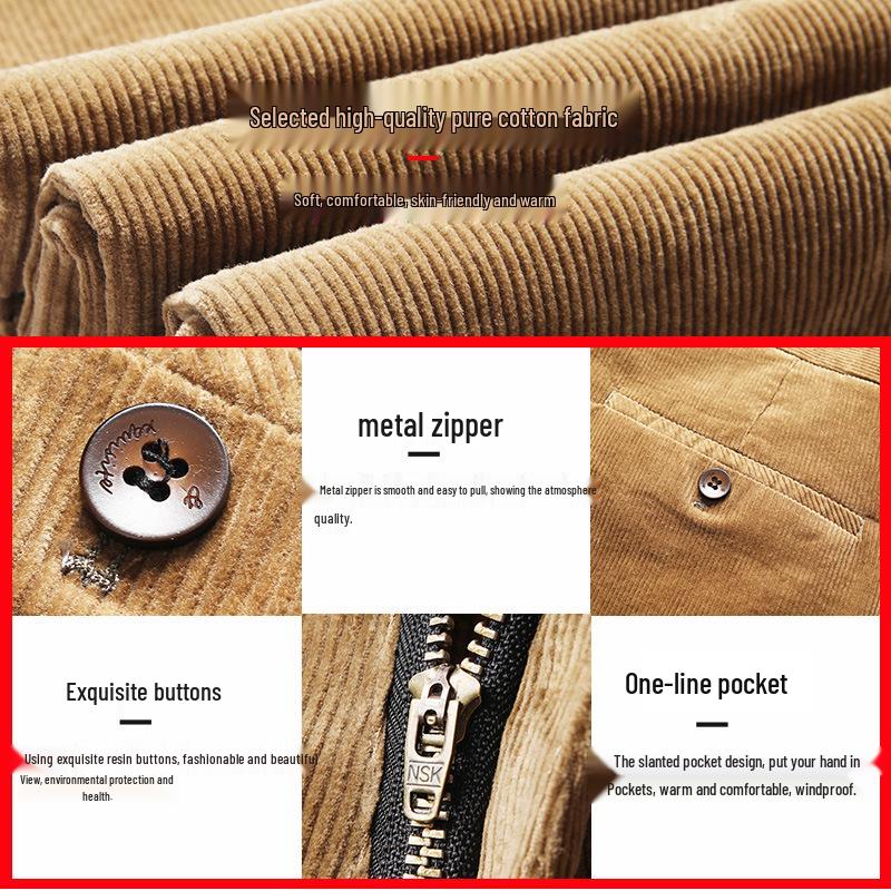 Men's Loose Straight-Leg Corduroy Pants - Pure Cotton Casual Wear for Autumn/Winter