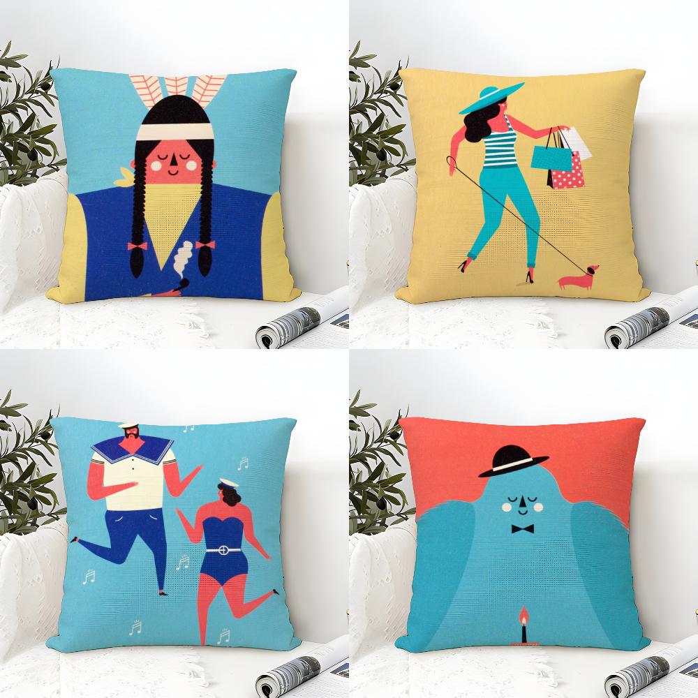 Illustration by D-Dawid R-yski Pillow Case Natural Linen Double-Sided Printing Sofa Home Decor Cushion Cover