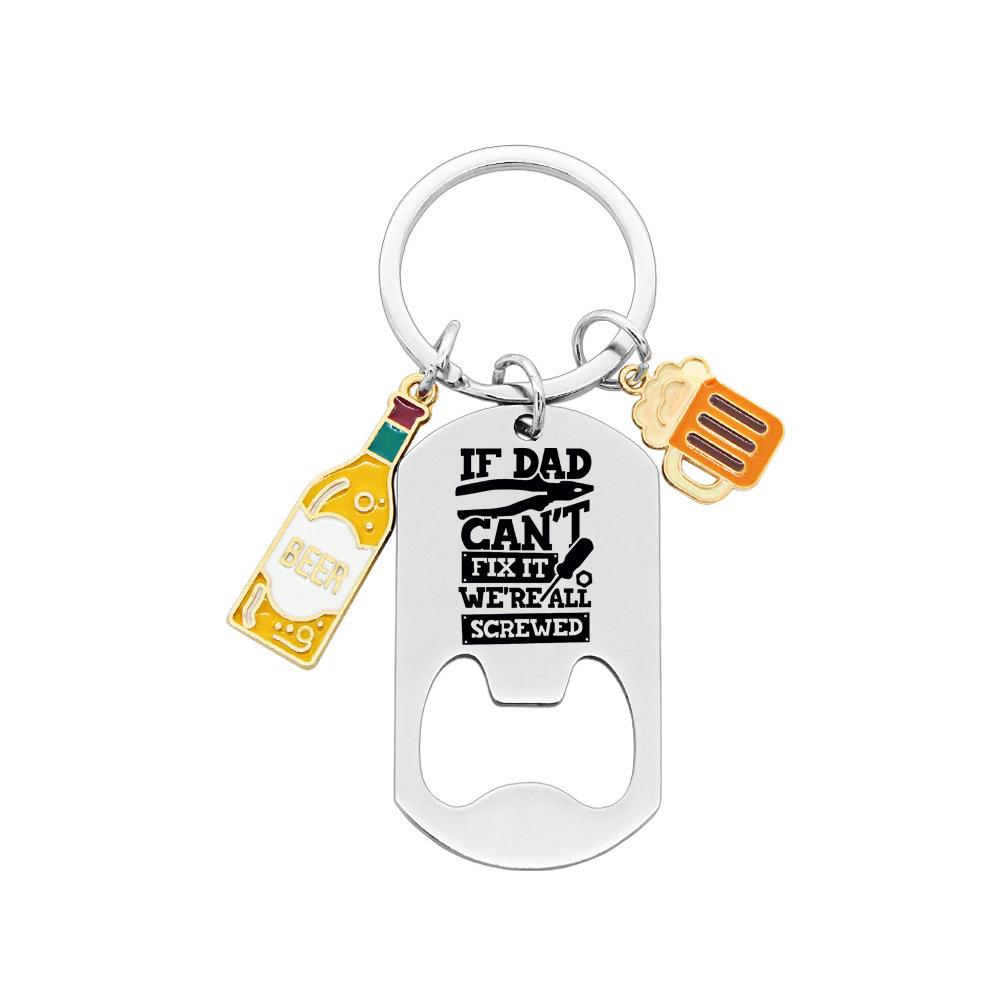 

Beer Bottle Opener Stainless Steel Keychain Family Fathers Day Couple Gift Metal Keychain Stainless Steel Keychain for Backpack Bag Pendant 3*5.5CM