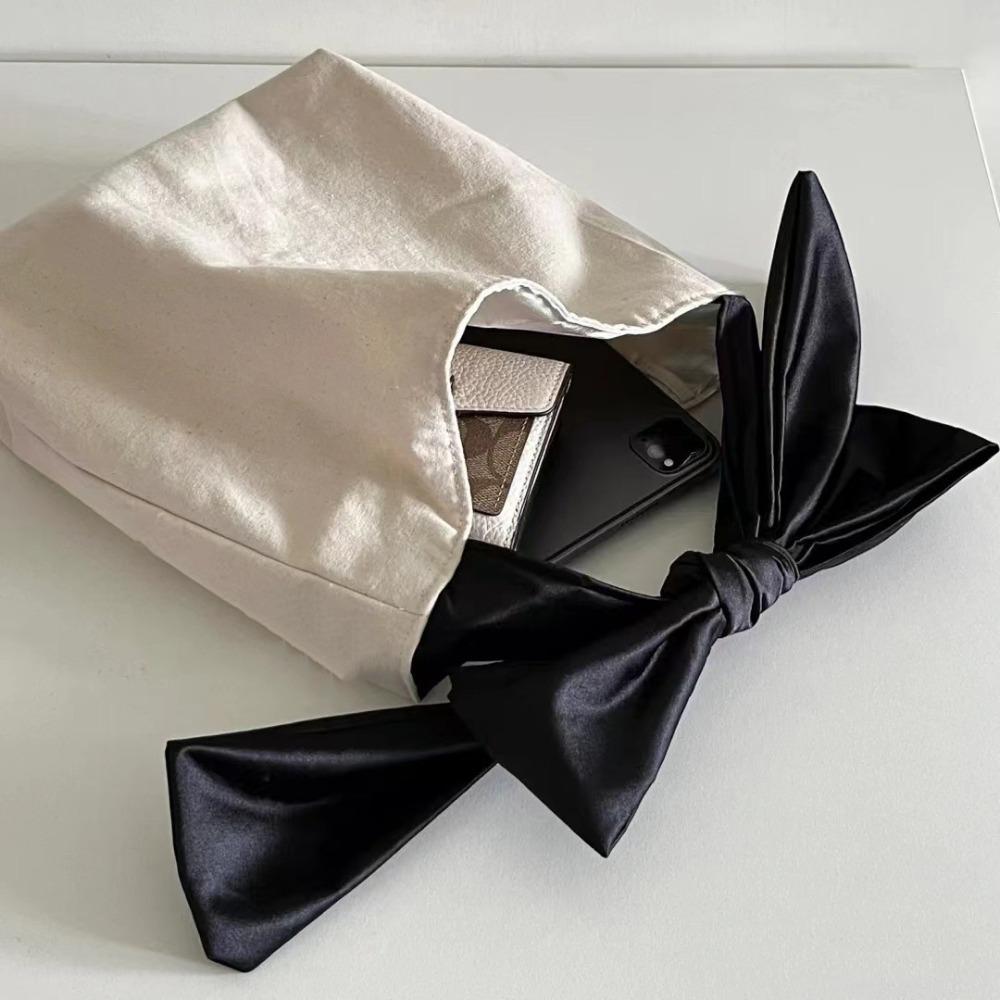 Trendy Bow Design Canvas Underarm Bag Fashion Simple Clutch and Handbag for Women