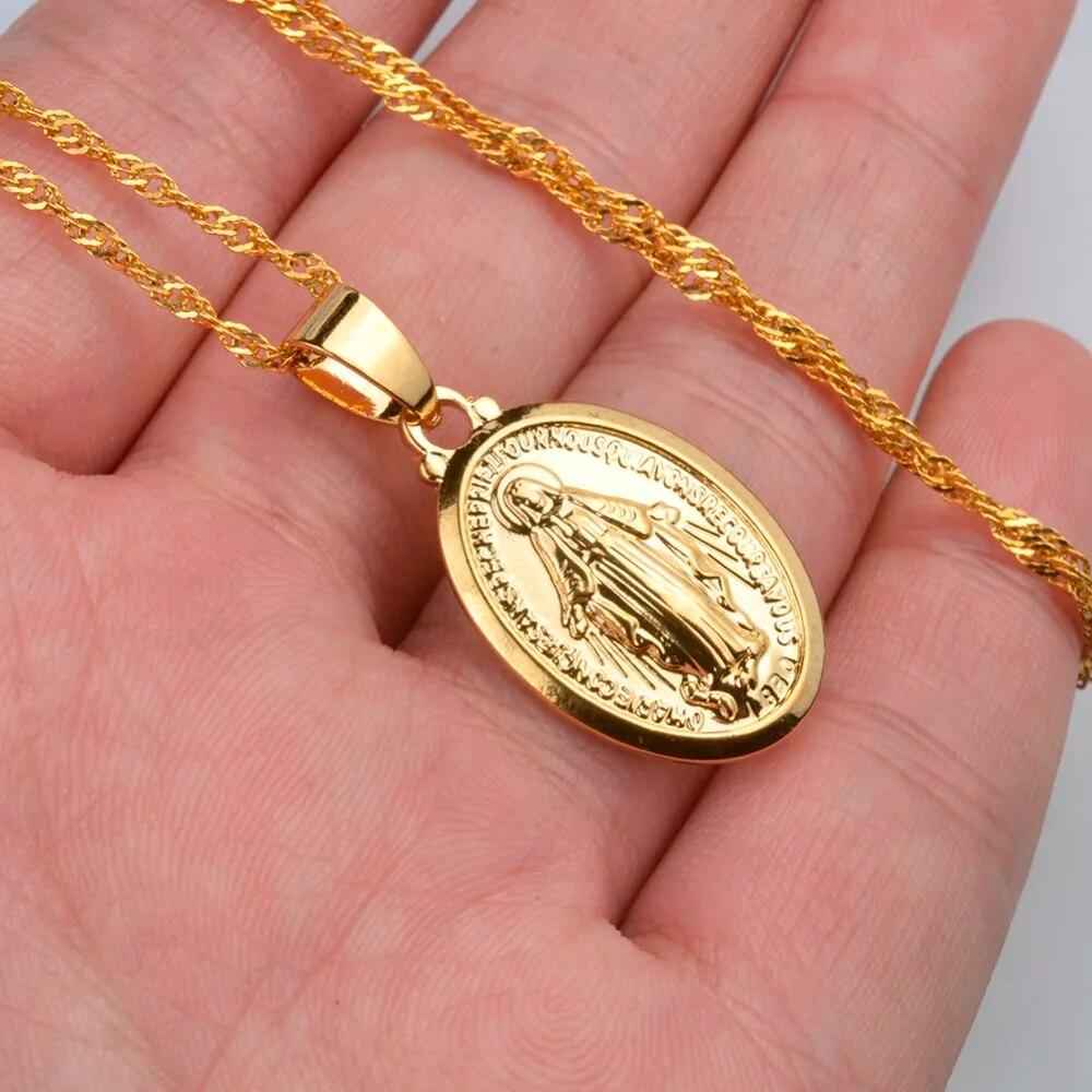 Anniyo Halskette mit Anhänger „Jungfrau Maria“ für Damen, silberfarben/goldfarben, Schmuck Unserer Lieben Frau, Colar Cross, trendige Kette@006210