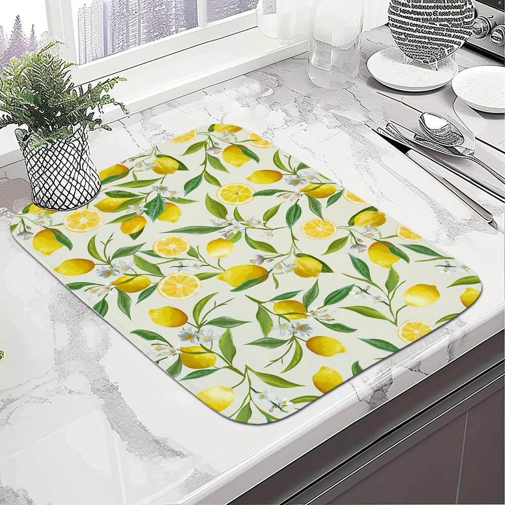 1Pcs Lemon Printed Rubber Drying Mat For Coffee Shop Kitchen Carpet Tableware Durable Diatom Mud Table Mat Pet Coffeeware Mat