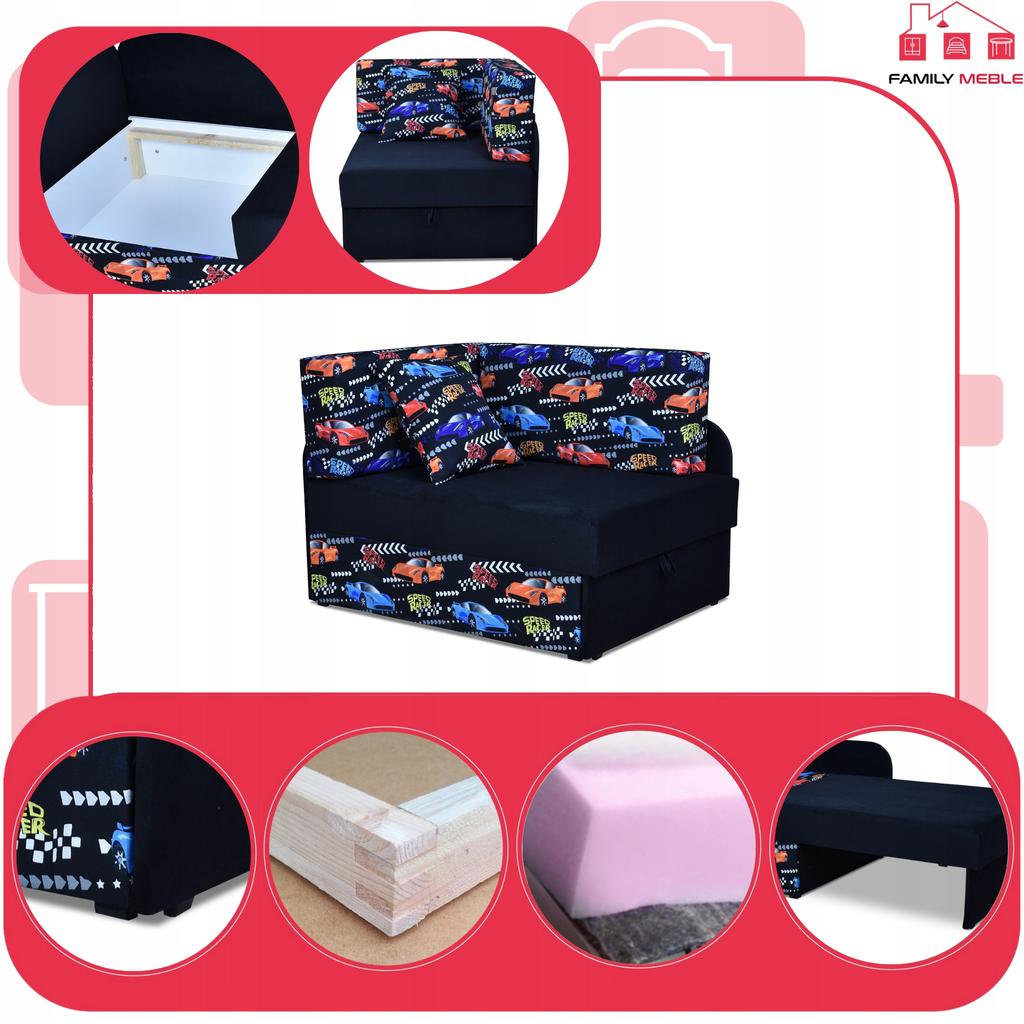 Narożnik dziecięcy Bambino rozkładany pojemnik łóżko dzieci materac kubuś