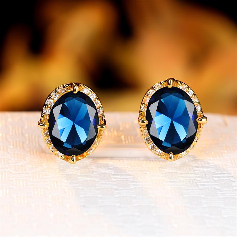 Crystal Female Red Oval Zircon Stud Earring Luxury Small Stone Earrings Charm Yellow Gold Color Wedding Jewelry For Women
