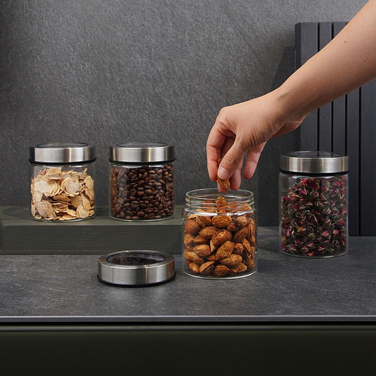 Creative Transparent Glass Storage Jar Kitchen Tea Coffee Bean Storage Bottle Moistureproof Sealed Jar Metal Lid Home Decoration