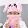 Double Fleece Coral Velvet Cap Cartoon Rabbit Scarf Thicken Cap Winter Kids Caps  Children