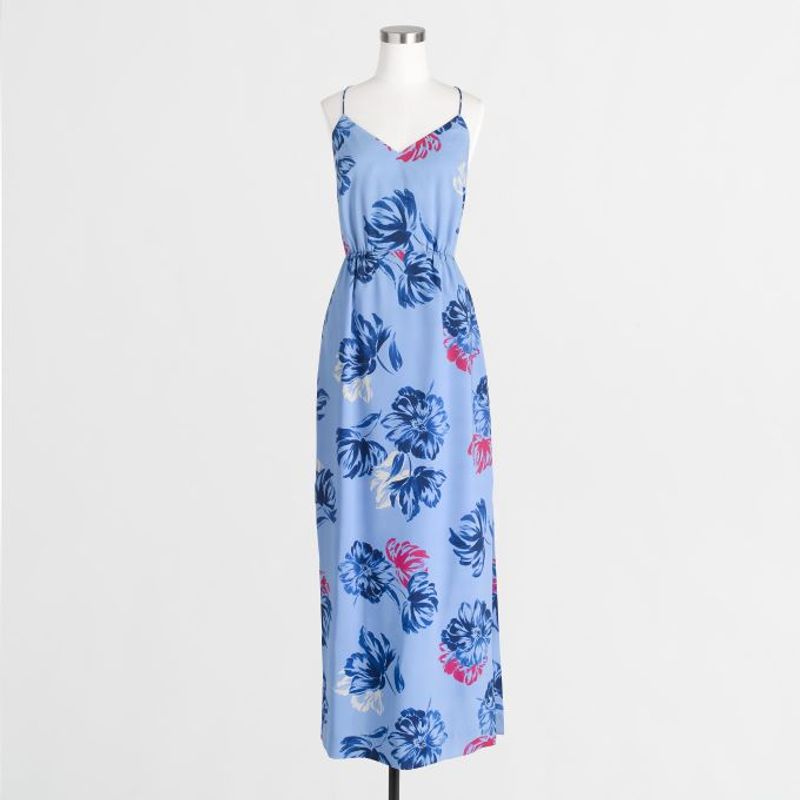 

Side Slit Print Dress JC Pure Original Suspender Dress Sexy V-neck Midi Dress Blue 16