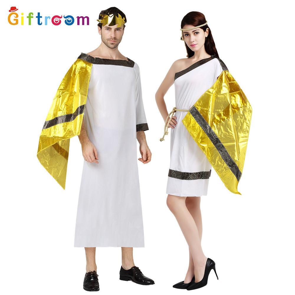 Elegant Halloween Costume Couple Outfit Egyptian Greek Gold Cloak For Stage Performances