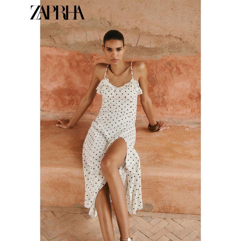 Zaprha 2025 Summer New French Style Holiday Wind Polka Dot Bow V-neck Midi Dress 3730510