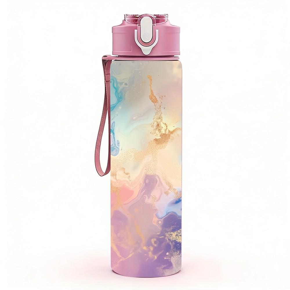 1PC Soft Pastel Cloud Swirl Abstract Gradient Art 750ml Color Plastic Sports Water Bottle Leakproof Flip Straw Lid Suitable for Sports Office Home Use