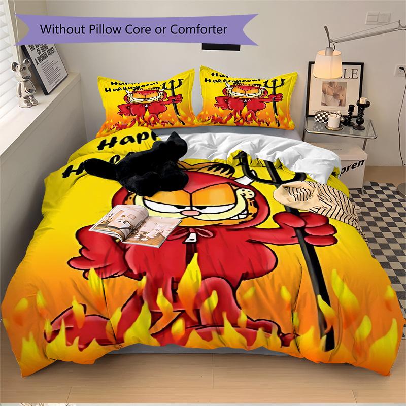 3-teiliges Garfield als Teufel bedrucktes Bettwäsche-Set, weiche und bequeme Bettbezug für Schlafzimmer, Gästezimmer (1 Bettbezug + 2 Kissenbezüge, Kissen