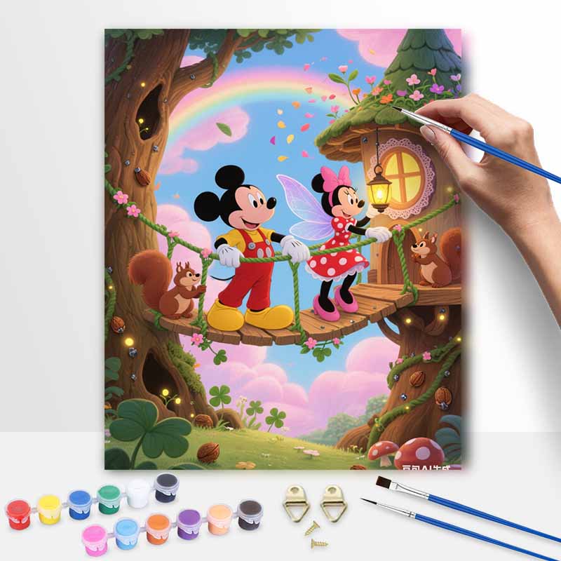 Disney oil painting handcolored painting rainbow forest bridge living room decoration hanging painting wall painting 20x30cm