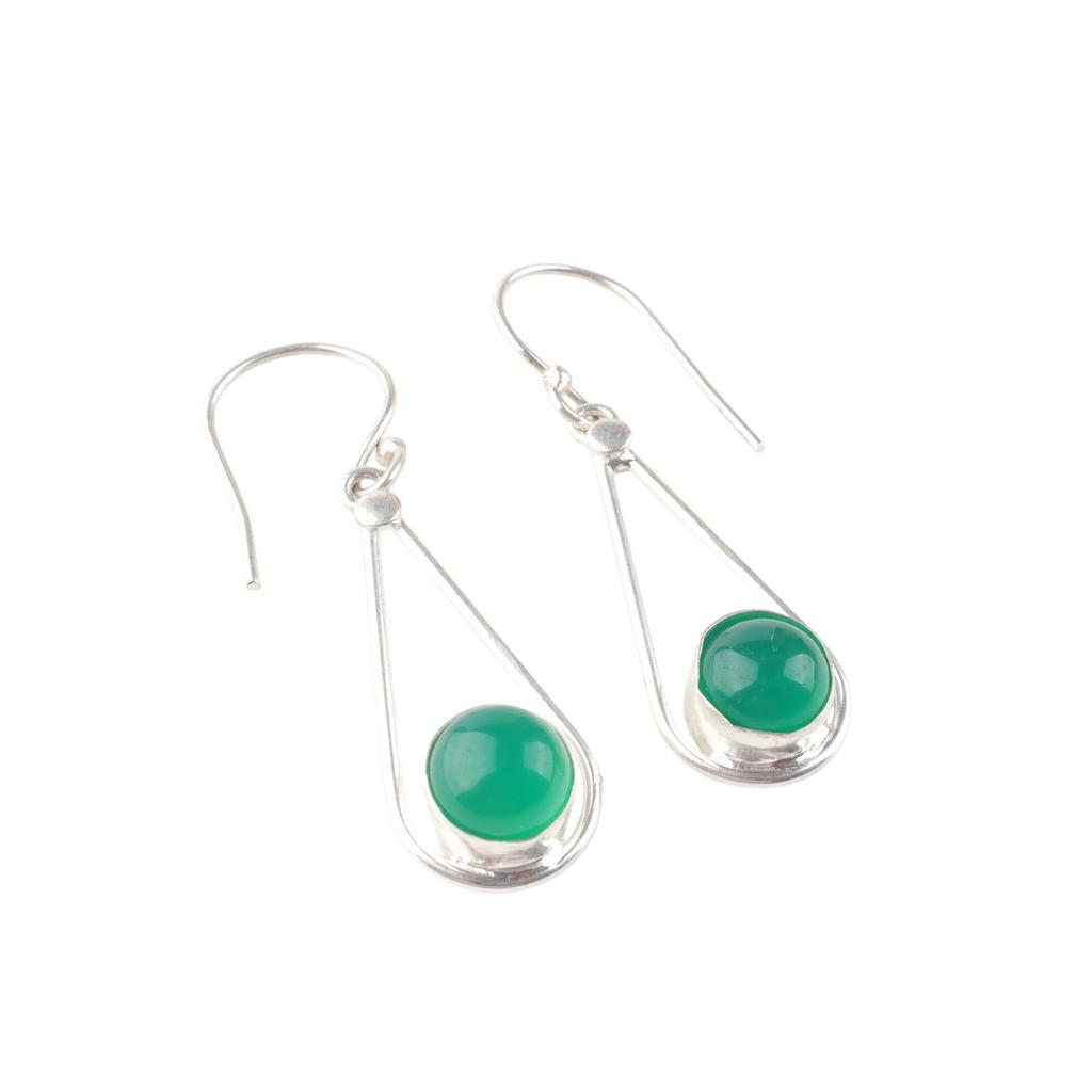 Green Onyx Cab Gemstone 925 Sterling Silver Jewelry Handcrafted Earrings 1.76" EE-126-13