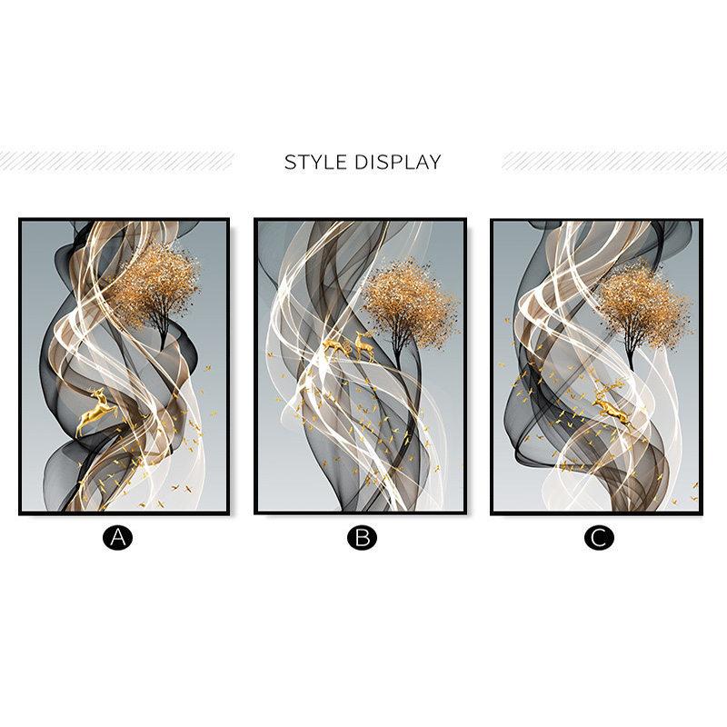 Gold Line Luxury Canvas Painting Nordic Home Decor Wall Art Deer Poster and Print Abstract Minimalist Art for Living Room Design