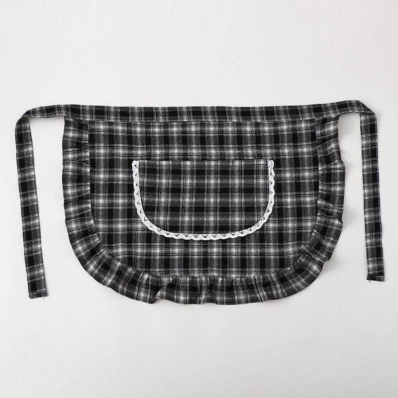 Apron Square Check Half Waist Apron Cotton Material Stain Resistant Breathable Home Cooking Work Clothes Kitchen Accessories