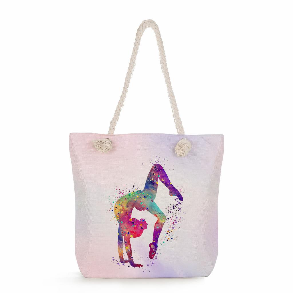 Multifunctional Gymnastics Printed Thick Rope Shoulder Beach Bag Casual Large Capacity Handbag 7600 KTB