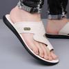 Tongs pour Hommes Pantoufles en Cuir Noir Chaussures Plates Simples Été Blanc Extérieur Marron Bout Ouvert Chaussures de Plage Grande Taille