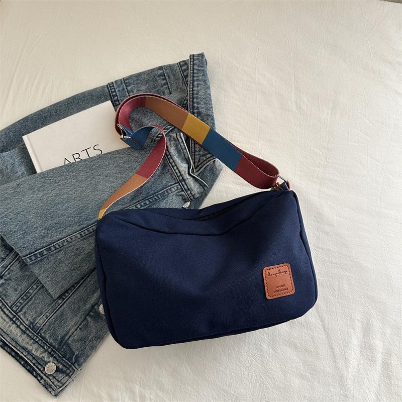 

Fashion Colorful Strap Crossbody Bag For Women Sports Casual Shoulder Bag Korean Simple Canvas Bag Large Capacity Messenger Bag темно-синий