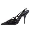 [Spot] Black patent leather temperament high heels women's French sexy small square head thin heel bag head cool slippers temperament