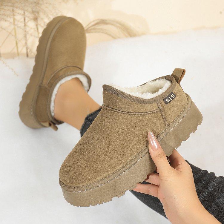 Snow Boots for Women Winter Cashmere Warm Thick Soles Without Heel-covered Hair Half Slipper Cotton Shoes for Women