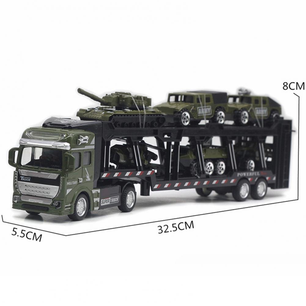 1/48 Maßstab 1 Set Transportermodell mit 6 Mini-Panzern Modell Druckgusslegierung Abnehmbares Pullback-Spielzeug Armeegrün Simulation Militär