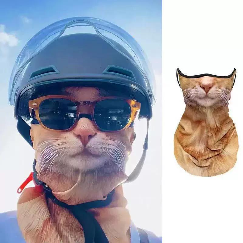 3D Animal Cat Design Summer Full Face Neck Protector Sun Shield Breathable Quick Dry Polyester Helmet Liner for Outdoor Cycling
