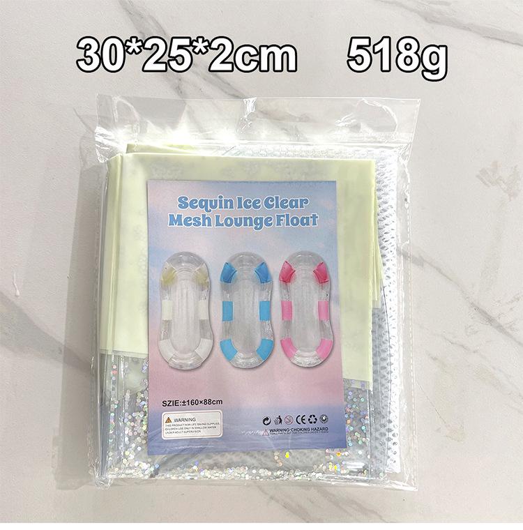 Glitter Stripe Inflatable Pool Float - Single Person with Thickened PVC & Transparent Mesh