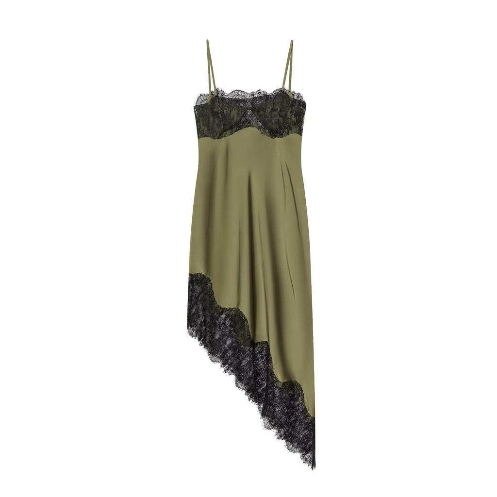 Asymmetrical Lace Dress with Silk Satin Texture: European & American Women's Fashion