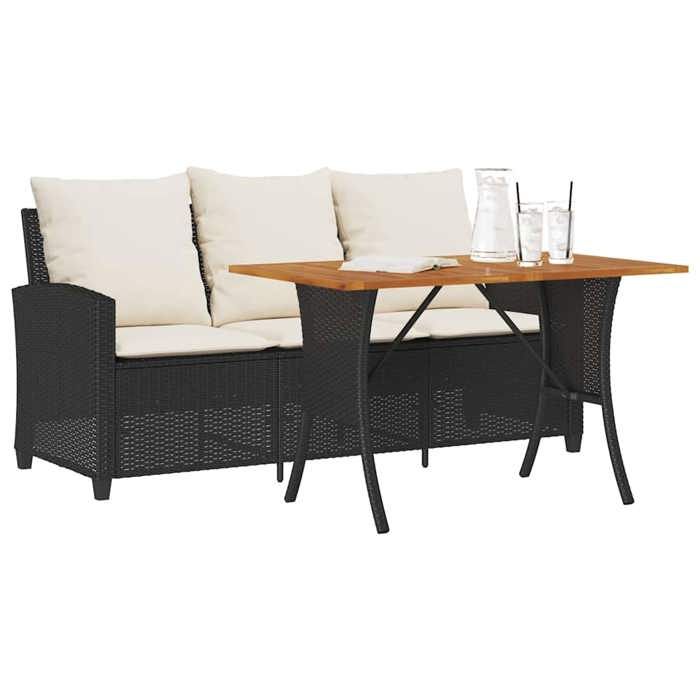 VidaXL Garden Sofa 3 Seater Cushions and Table Black Wicker, Outdoor Sofa, Garden Sofa 3 Seater, 4103854