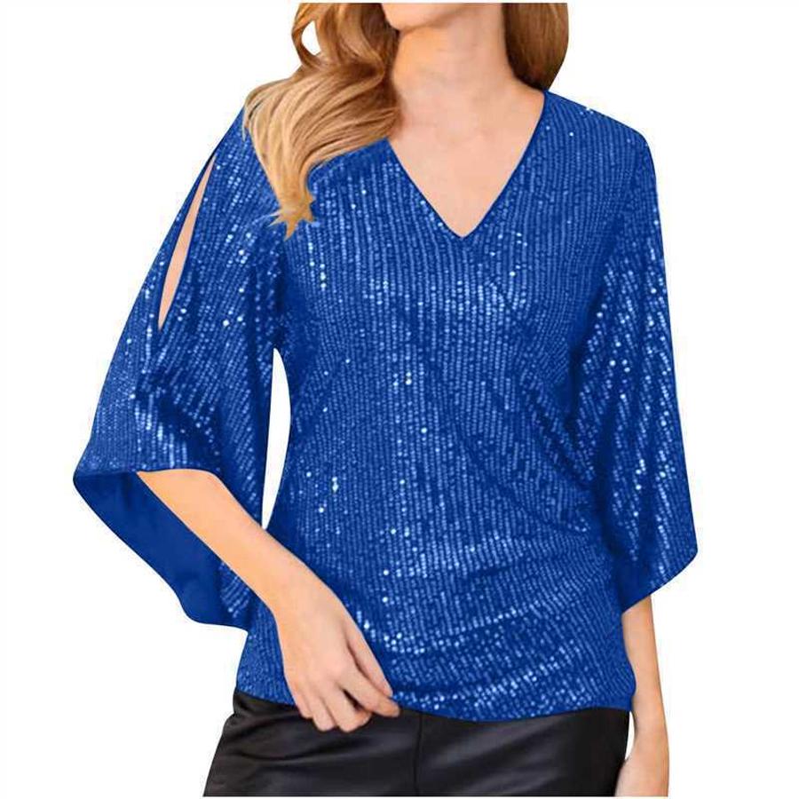 New Loose Long Sleeve Shiny T-Shirt Women Sleeveless Set
