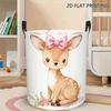 1pc Laundry Basket, Adorable Deer with Pink Bow Decorative Storage Baskets, Clothes Storage Container, Foldable Laundry Basket, Round Storage Bin with