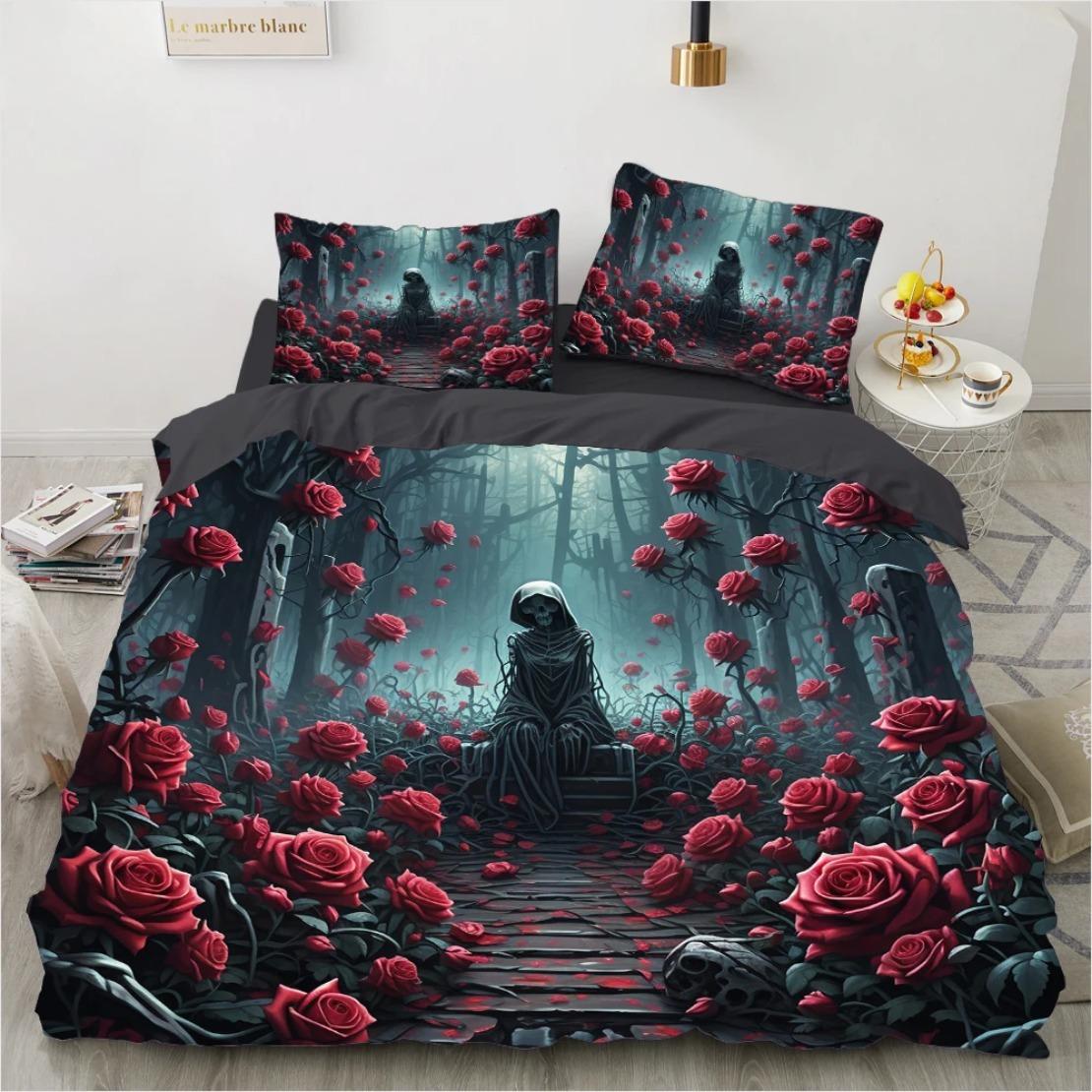 

3D Floral Bedding set Red Rose Duvet Cover Set 3D Blossom Flowers Quilt Cover Pillowcases King/Queen Size 135x200cm 2pcs