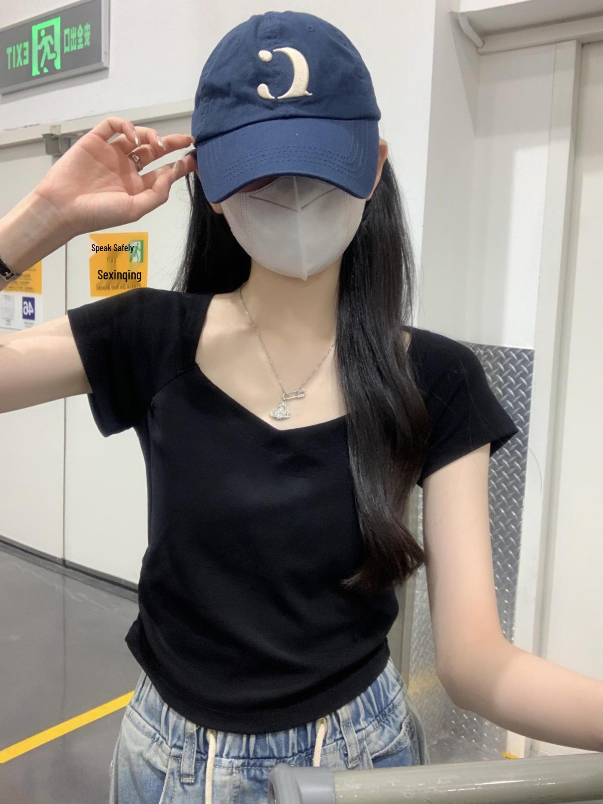 

2024 Women s Slim Fit Short-Sleeve Summer Top: Stylish, Versatile & Casual S чёрный