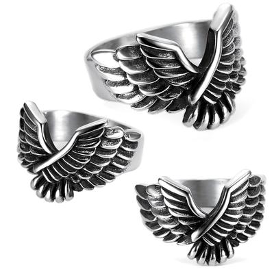 Neu, Street-Persönlichkeit Retro Fliegender Adler Herrenring, Edelstahl Flügel Feder Ring